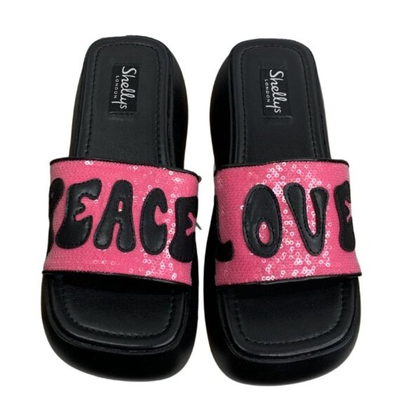 Shellys London Sequin Andi Flatform Mules Pink Women's Size 9 Peace, Love NWB - Picture 4 of 11